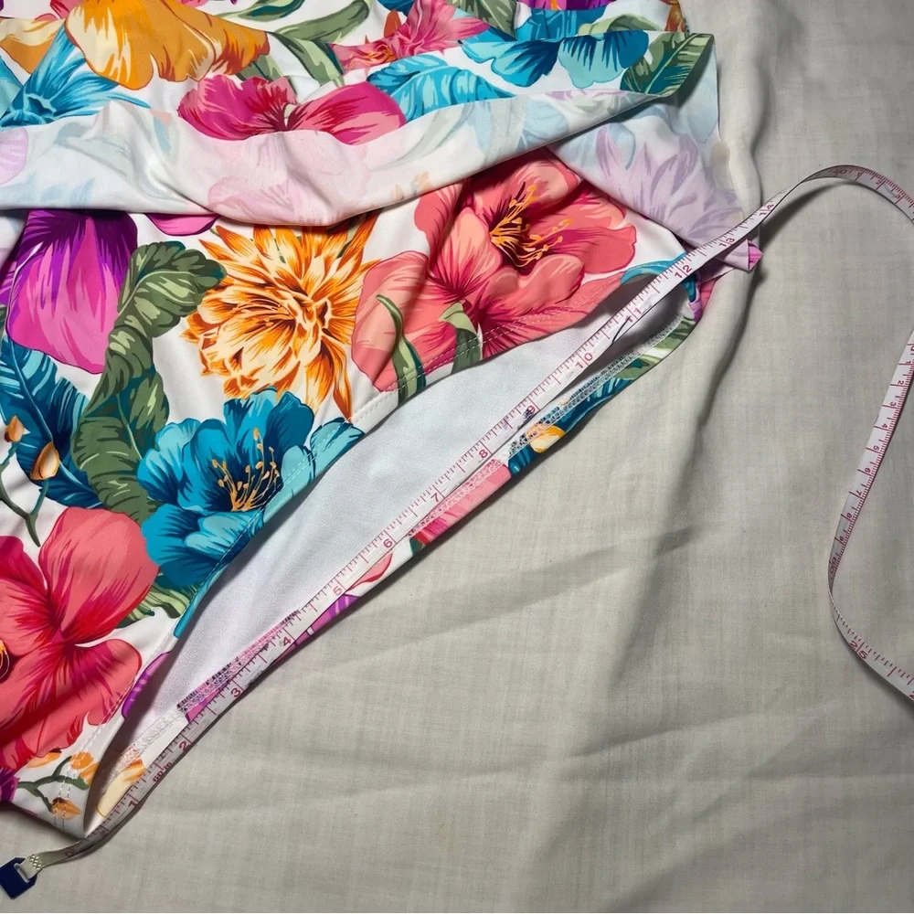 Terra & Sky Pink, Blue and Orange Floral Swimsuit 1X. Ruffles. Great Condition.